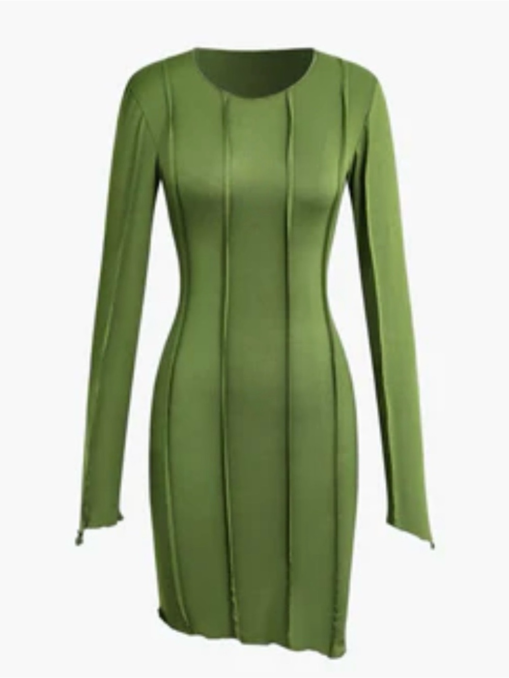 Olive Green Long Sleeve Seam Bodycon Dress